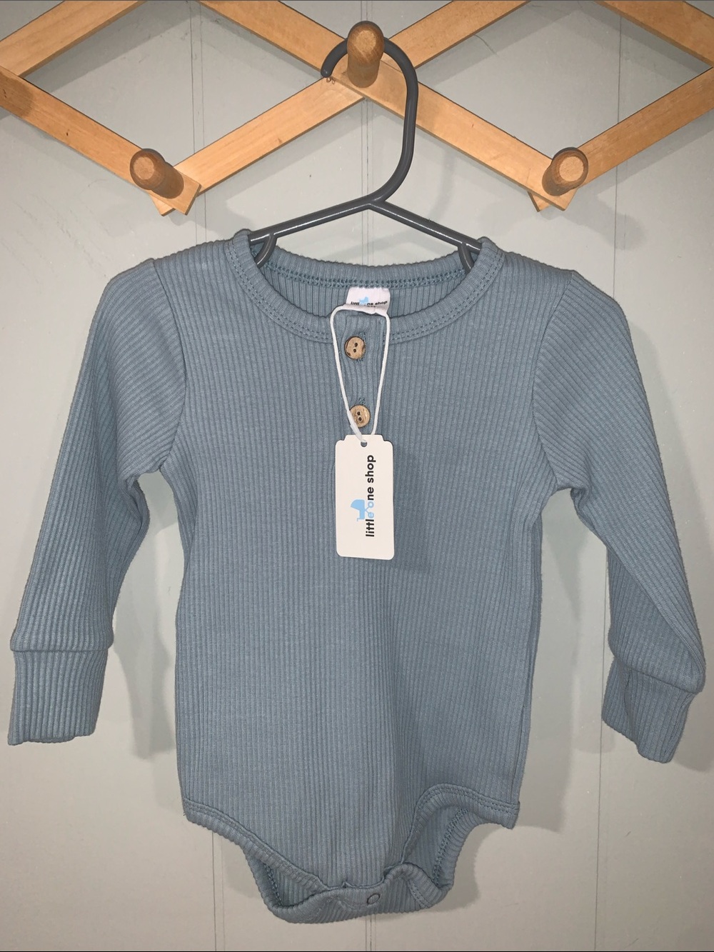 NWT Little One Shop Steel Blue Ribbed Long-Sleeve Baby Bodysuit 6-12m